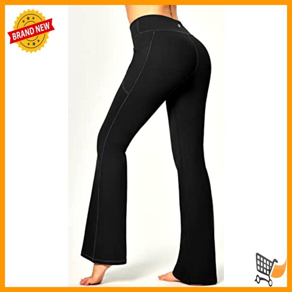 Wide Leg Yoga Pants with Pockets, Bootcut Flare Leggings, 30/32 Inseam - Picture 2 of 6